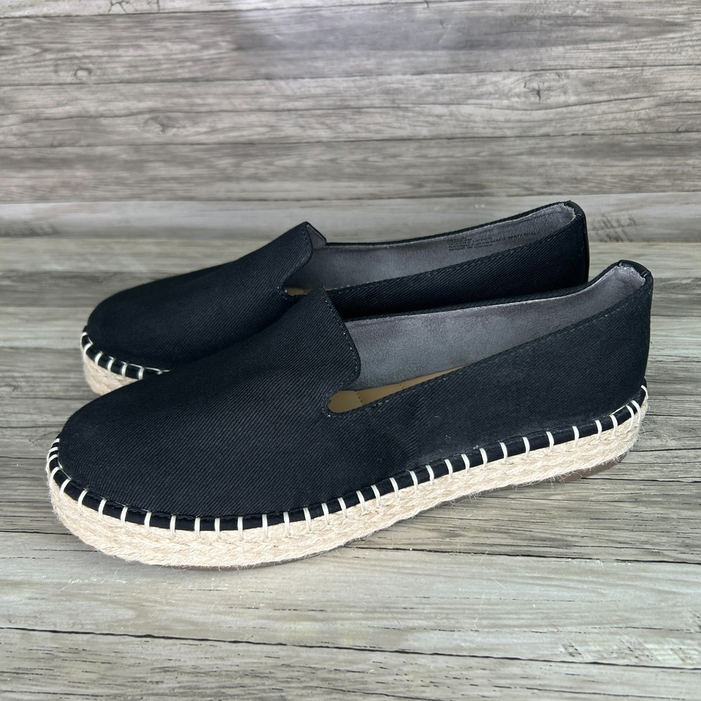 Joie Espadrille Flats 8 Platform Slip On Black Canvas Boho Coastal Chic Beach